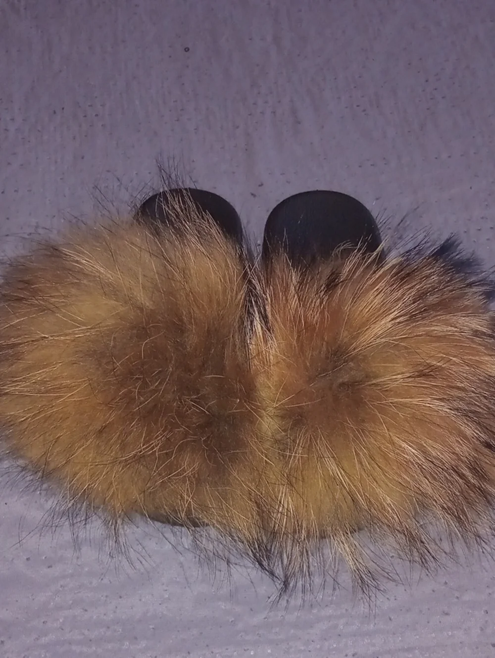 Faux Fur Slide Sandals - Brown Fur